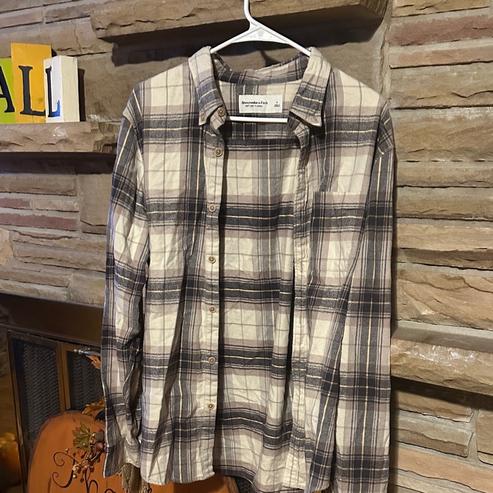 Abercrombie & Fitch Cream and Brown Plaid Shirt